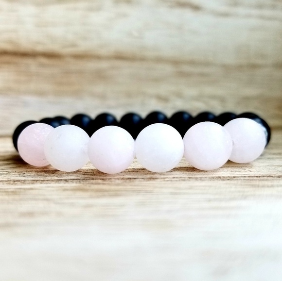 Onyx & Rose Quartz Gemstone Bracelet - Picture 4 of 8